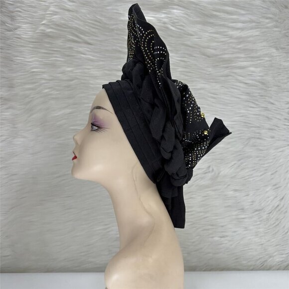 African Headwrap Women Headband Polyester Black Adjustable for Weddings Parties